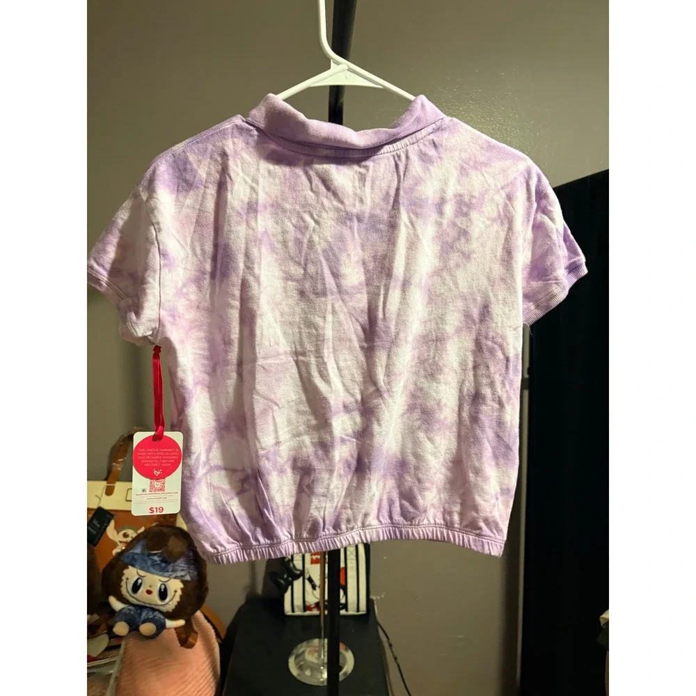 Justice Purple Tie Dye Button Up Polo Sz L YOUTH (12-14)